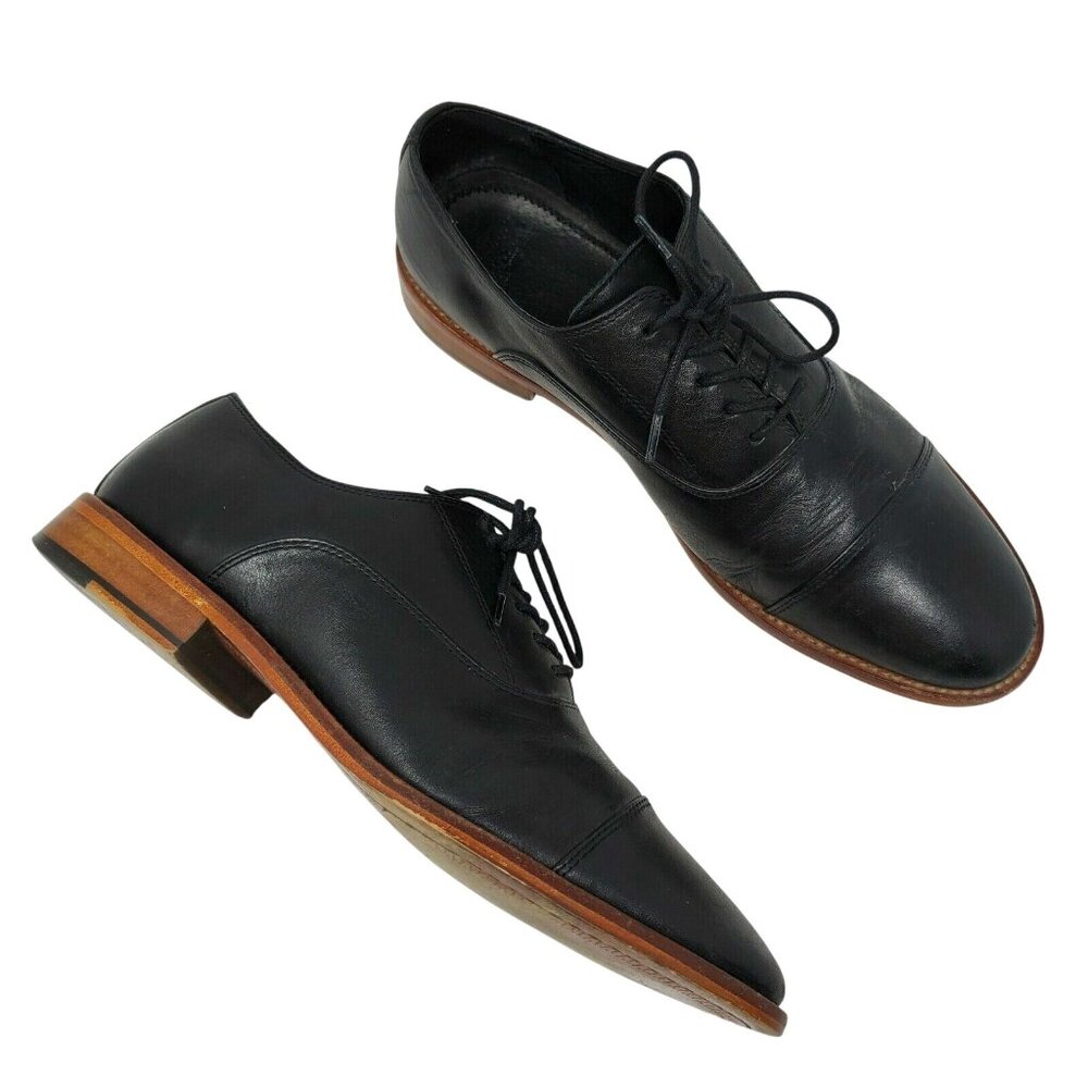Mens Warfield & Grand Black Leather Cap Toe Oxfords 10 M Dress Shoes Lace Up